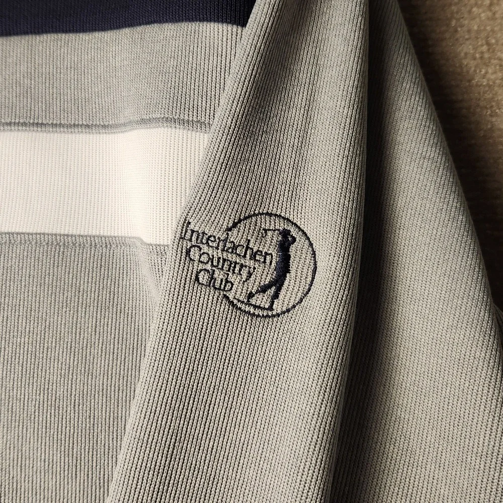 FootJoy Full Zip Sweater Mens L Gray Navy Striped Interlachen Country Club Golf